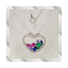 Cargar imagen en el visor de la galería, Gargantilla. Cadena con Colgante corazón con Zirconita blanca e interior Zirconitas multicolor Cadena Forzatina Plata de Ley baño en Rodio CL1316686R - Henor
