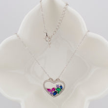 Cargar imagen en el visor de la galería, Gargantilla. Cadena con Colgante corazón con Zirconita blanca e interior Zirconitas multicolor Cadena Forzatina Plata de Ley baño en Rodio CL1316686R - Henor
