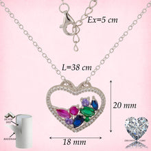 Cargar imagen en el visor de la galería, Gargantilla. Cadena con Colgante corazón con Zirconita blanca e interior Zirconitas multicolor Cadena Forzatina Plata de Ley baño en Rodio CL1316686R - Henor
