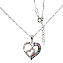 Cargar imagen en el visor de la galería, Collar con Colgante Doble Corazón. Zirconitas blanco y multicolor. cadena Forzatina Plata de Ley. baño Rodio. CL1316764R - Henor
