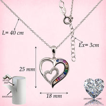 Cargar imagen en el visor de la galería, Collar con Colgante Doble Corazón. Zirconitas blanco y multicolor. cadena Forzatina Plata de Ley. baño Rodio. CL1316764R - Henor
