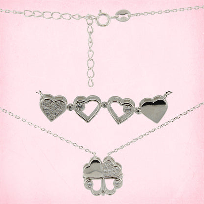 Collar con Colgante. Trébol convertible en Corazones con Zirconita. Plata de Ley S925. Baño Rodio. CL1316784R - Henor