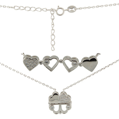 Collar con Colgante. Trébol convertible en Corazones con Zirconita. Plata de Ley S925. Baño Rodio. CL1316784R - Henor