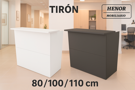Mostrador Recepción TIRÓN. 80/110x50/65x107 cm. Con mesa interior. Blanco Grafito