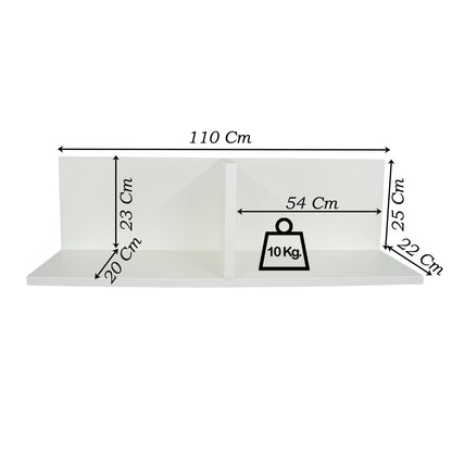 Wandregal mit Holztrennwand 70-110 x 22 x 25 cm. Weiss.
