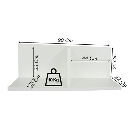Wandregal mit Holztrennwand 70-110 x 22 x 25 cm. Weiss.
