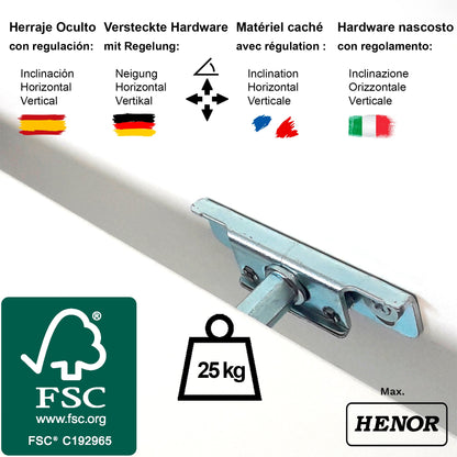 Balda Pared Blanca. Madera herraje totalmente oculto. - Henor