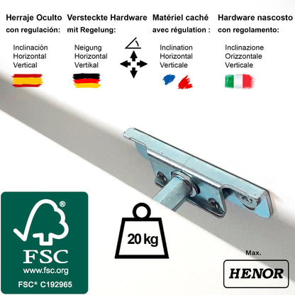 Balda Pared Blanca. Madera herraje totalmente oculto. - Henor