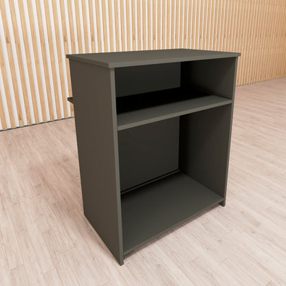 Mostrador de Recepción Ega. 62-82 x 50/65 x 102 cm. Mueble de Atención al Cliente para Oficina, Tienda, Clínica o Salón Grafito