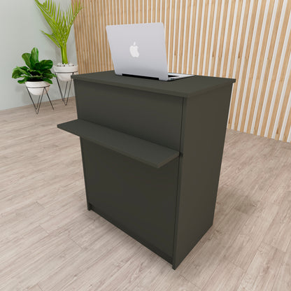 Mostrador de Recepción Ega. 62-82 x 50/65 x 102 cm. Mueble de Atención al Cliente para Oficina, Tienda, Clínica o Salón Grafito