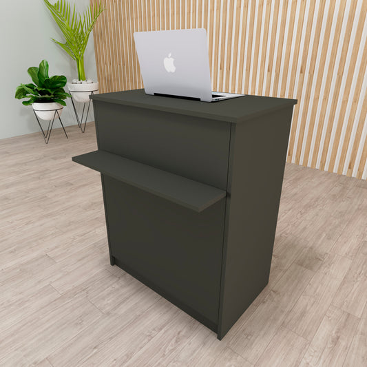 Mostrador de Recepción Ega. 62-82 x 50/65 x 102 cm. Mueble de Atención al Cliente para Oficina, Tienda, Clínica o Salón Grafito