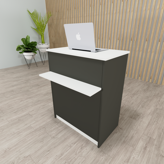 Mostrador Ega Ruedas. 62-82 x 50/65 x 102 cm. 4 Ruedas con Giro y Freno Max. 135kg. Ideal Oficina. Comercio. Clínica. Grafito con Blanco