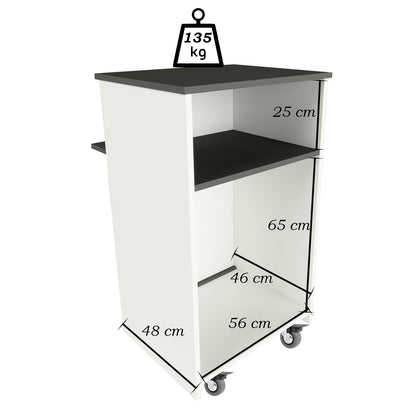 Mostrador Ega Ruedas. 62-82 x 50/65 x 102 cm. 4 Ruedas con Giro y Freno Max. 135kg. Ideal Oficina. Comercio. Clínica. Blanco con Grafito