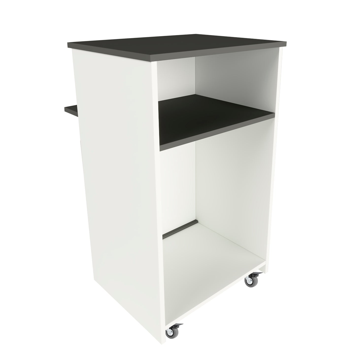 Mostrador Ega Ruedas. 62-82 x 50/65 x 102 cm. 4 Ruedas con Giro y Freno Max. 135kg. Ideal Oficina. Comercio. Clínica. Blanco con Grafito