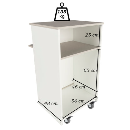 Ega Empfangstheke. 62-82 x 50/65 x 102 cm. Kundendienstmöbel für Büro, Geschäft, Klinik oder Salon. Weiß mit Steloak.