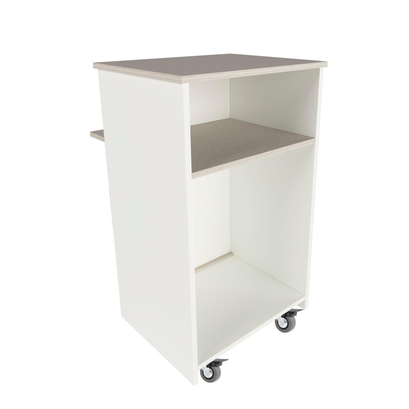 Ega Empfangstheke. 62-82 x 50/65 x 102 cm. Kundendienstmöbel für Büro, Geschäft, Klinik oder Salon. Weiß mit Steloak.