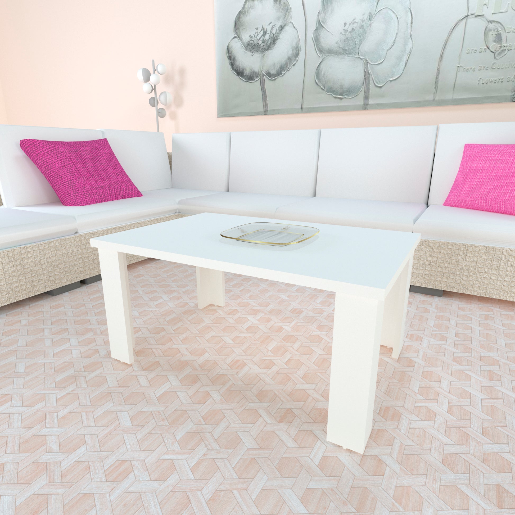 Mesa Baja Madera 80/110 x 60 x 44 cm Blanco y Grafito - Henor