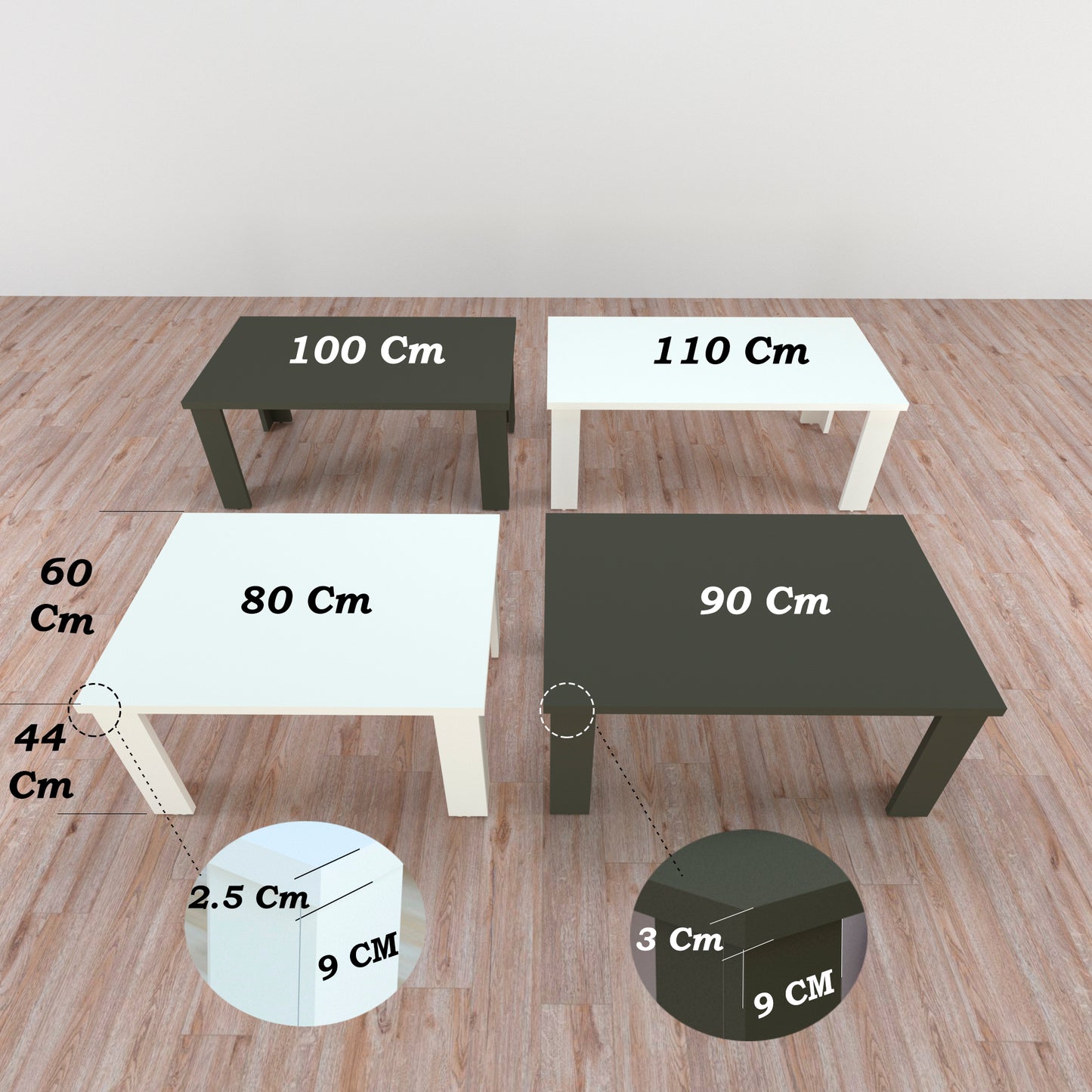 Mesa Baja Madera 80/110 x 60 x 44 cm Blanco y Grafito - Henor