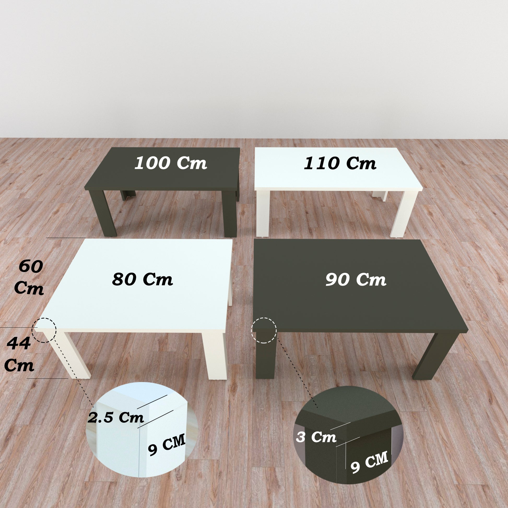 Mesa Baja Madera 80/110 x 60 x 44 cm Blanco y Grafito - Henor
