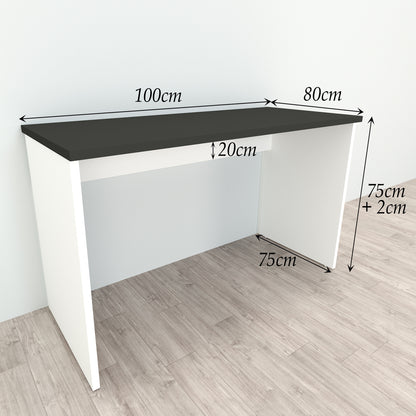 Bürotisch aus Holz mit Nivellierern, 100/115 x 60 x 75 cm, weiß.
