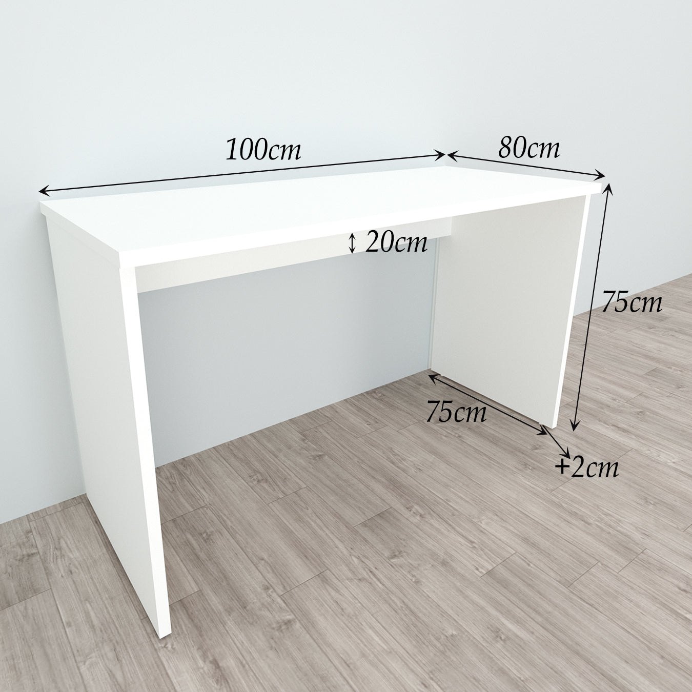 Schreibtischtisch aus FSC®-Holz, 100/180 x 60/80 x 75 cm, mit weißen Nivellierern