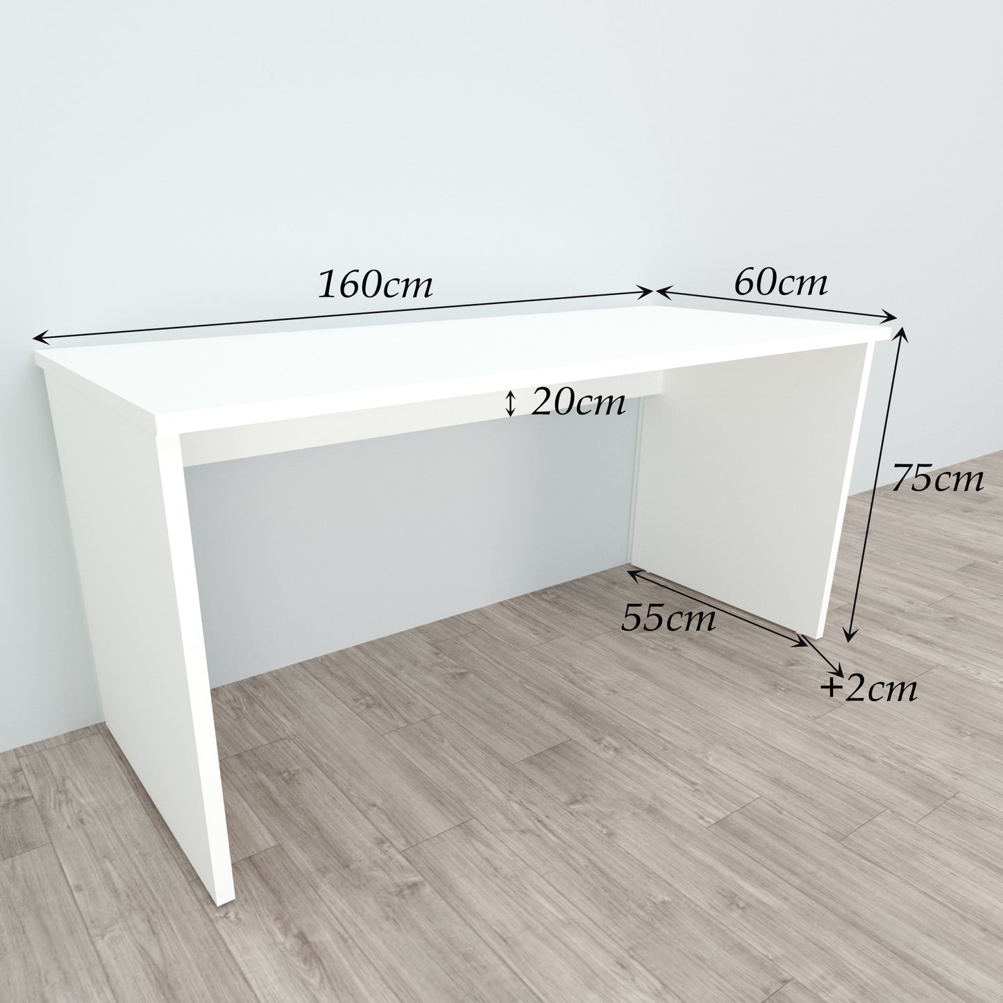 Schreibtischtisch aus FSC®-Holz, 100/180 x 60/80 x 75 cm, mit weißen Nivellierern