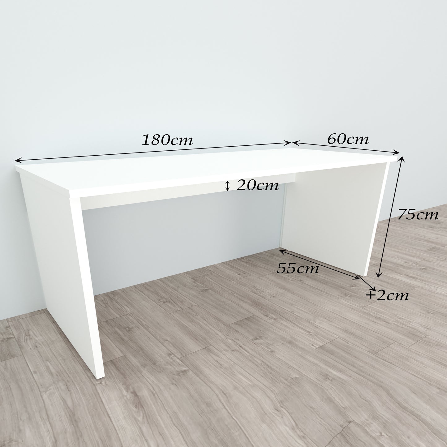 Schreibtischtisch aus FSC®-Holz, 100/180 x 60/80 x 75 cm, mit weißen Nivellierern