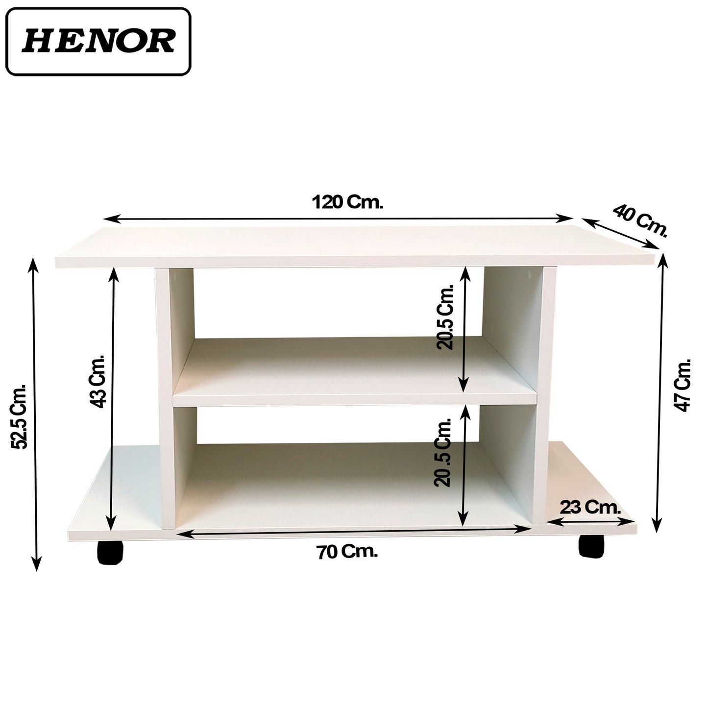Mesa Madera con ruedas desde 80 a 120x40x52 cm Blanco - Grafito