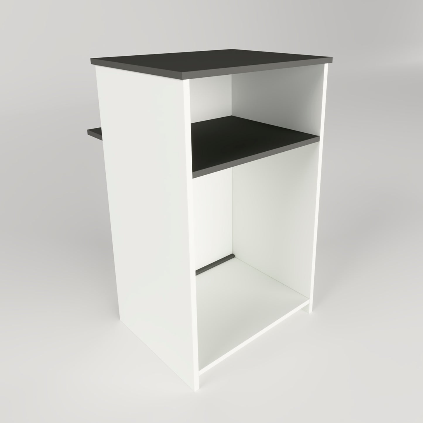 Mostrador de Recepción Ega. 62-82 x 50/65 x 102 cm. Mueble de Atención al Cliente para Oficina, Tienda, Clínica o Salón Blanco con Grafito