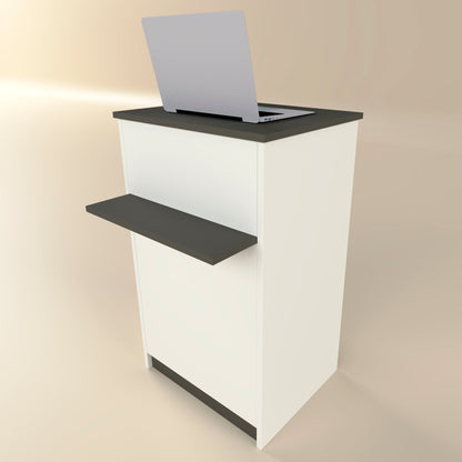Mostrador de Recepción Ega. 62-82 x 50/65 x 102 cm. Mueble de Atención al Cliente para Oficina, Tienda, Clínica o Salón Blanco con Grafito