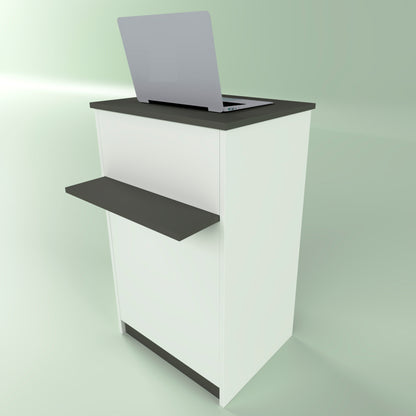 Mostrador de Recepción Ega. 62-82 x 50/65 x 102 cm. Mueble de Atención al Cliente para Oficina, Tienda, Clínica o Salón Blanco con Grafito