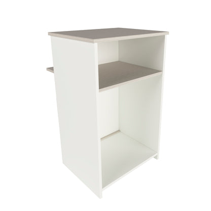 Mostrador de Recepción Ega. 62-82 x 50/65 x 102 cm. Mueble de Atención al Cliente para Oficina, Tienda, Clínica o Salón Blanco con Roble Stel