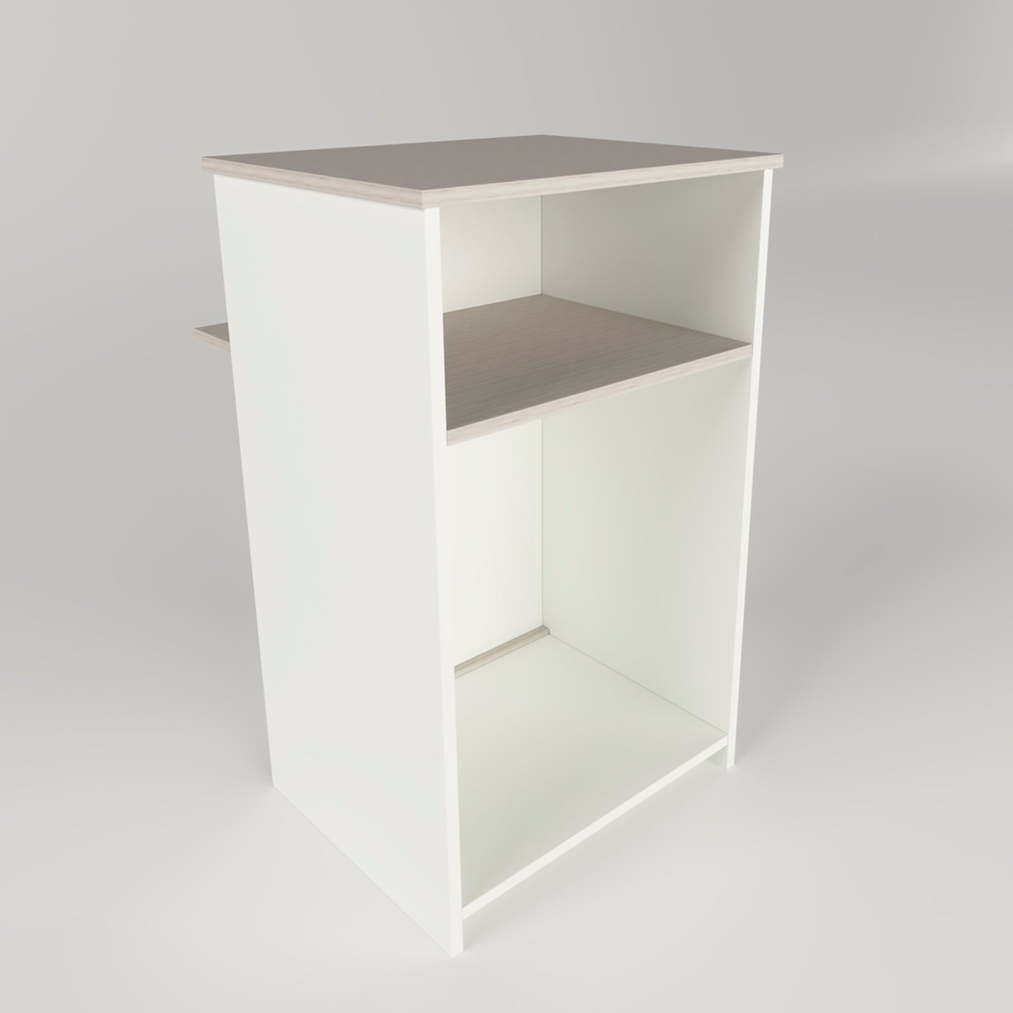 Mostrador de Recepción Ega. 62-82 x 50/65 x 102 cm. Mueble de Atención al Cliente para Oficina, Tienda, Clínica o Salón Blanco con Roble Stel