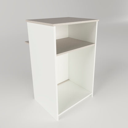 Mostrador de Recepción Ega. 62-82 x 50/65 x 102 cm. Mueble de Atención al Cliente para Oficina, Tienda, Clínica o Salón Blanco con Roble Stel