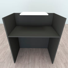 Cargar imagen en el visor de la galería, Mostrador Recepción OJA. 80/100x50x107 cm. Con mesa interior. Grafito y Blanco
