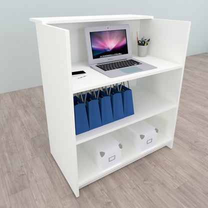 OJA Empfangstresen. 80/100 x 50 x 107 cm. Mit Innentisch. Feuerfest, weiß.