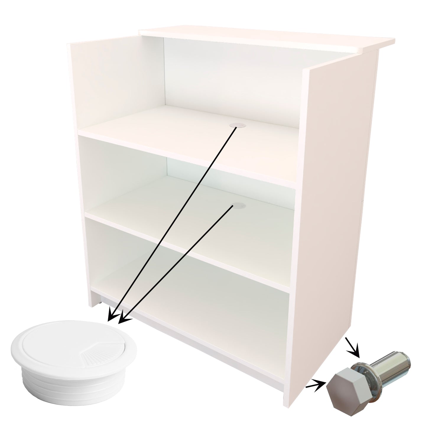 OJA Empfangstresen. 80/100 x 50 x 107 cm. Mit Innentisch. Feuerfest, weiß.