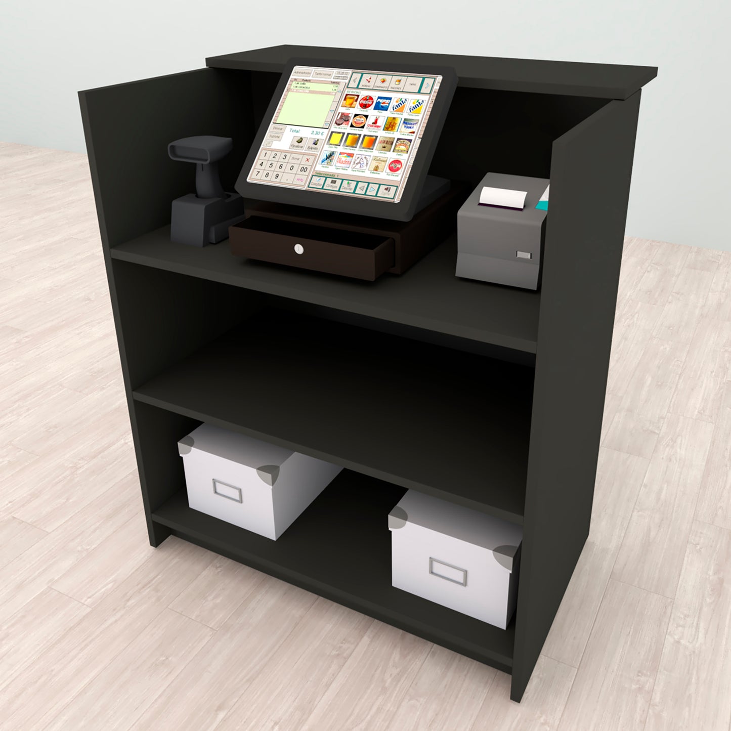 OJA Empfangstresen. 80/100 x 50 x 107 cm. Mit Innentisch. Feuerfest, weiß.