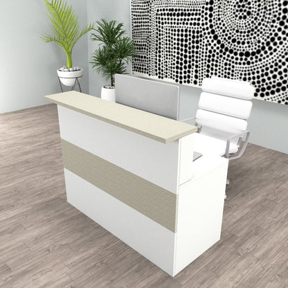 Cidacos Kundenservice-Theke. 100/180x60/75x110 cm. Mit Innentisch. Weiß + Steleiche.