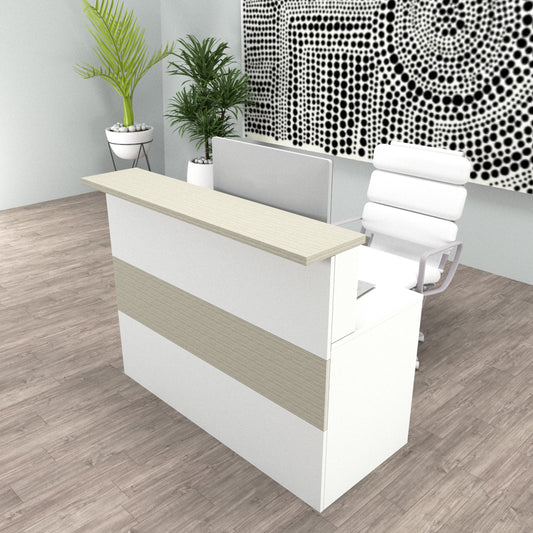 Cidacos Kundenservice-Theke. 100/180x60/75x110 cm. Mit Innentisch. Weiß + Steleiche.