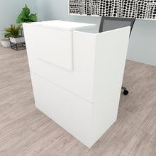 Carica l&#39;immagine nel visualizzatore di Gallery, Mostrador Recepción OJA. 80/100x50x107 cm. Con mesa interior. Blanco.
