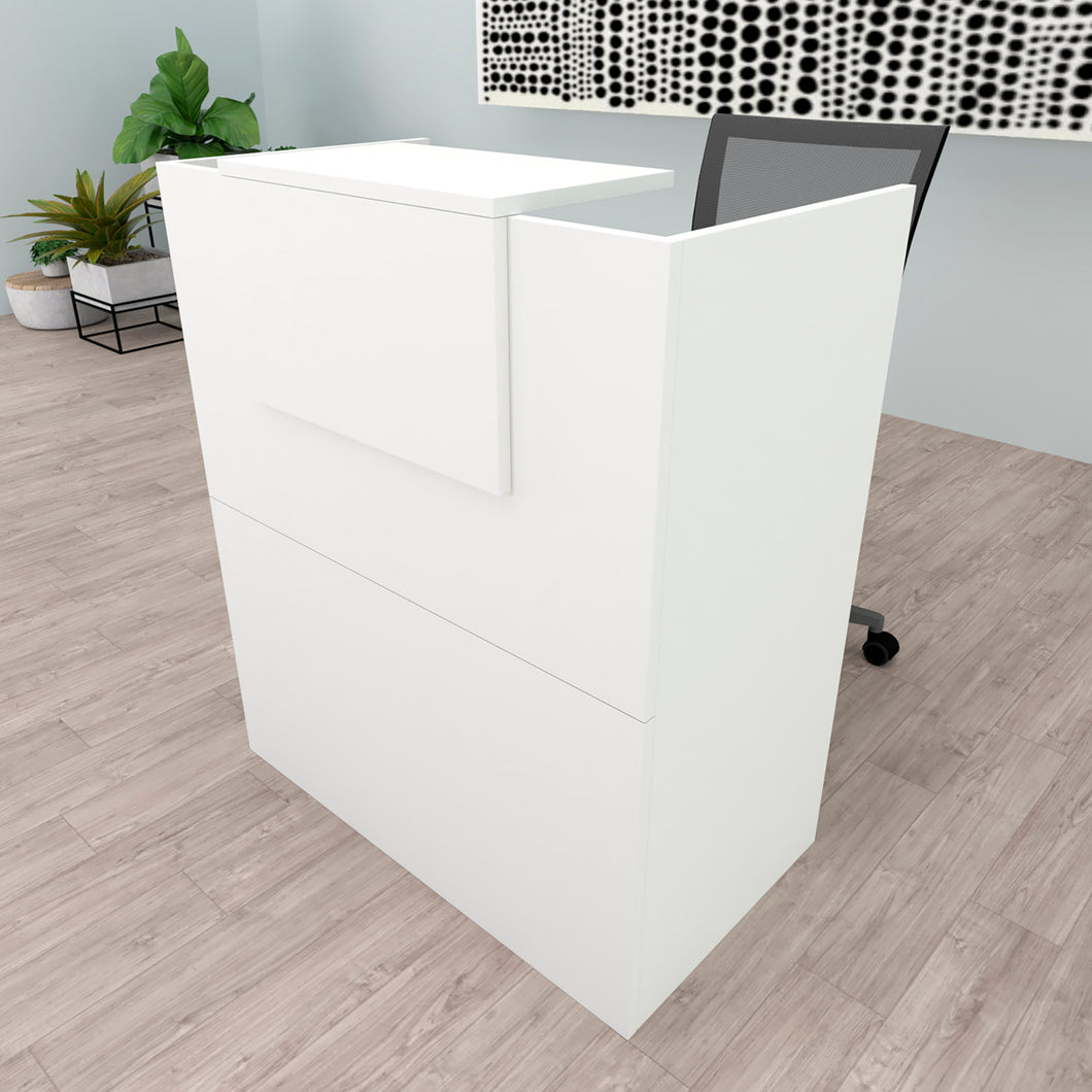 Mostrador Recepción OJA. 80/100x50x107 cm. Con mesa interior. Blanco.
