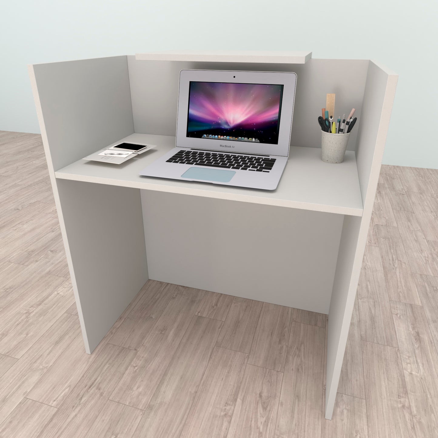 Mostrador Recepción OJA. 80/100x50x107 cm. Con mesa interior. Gris