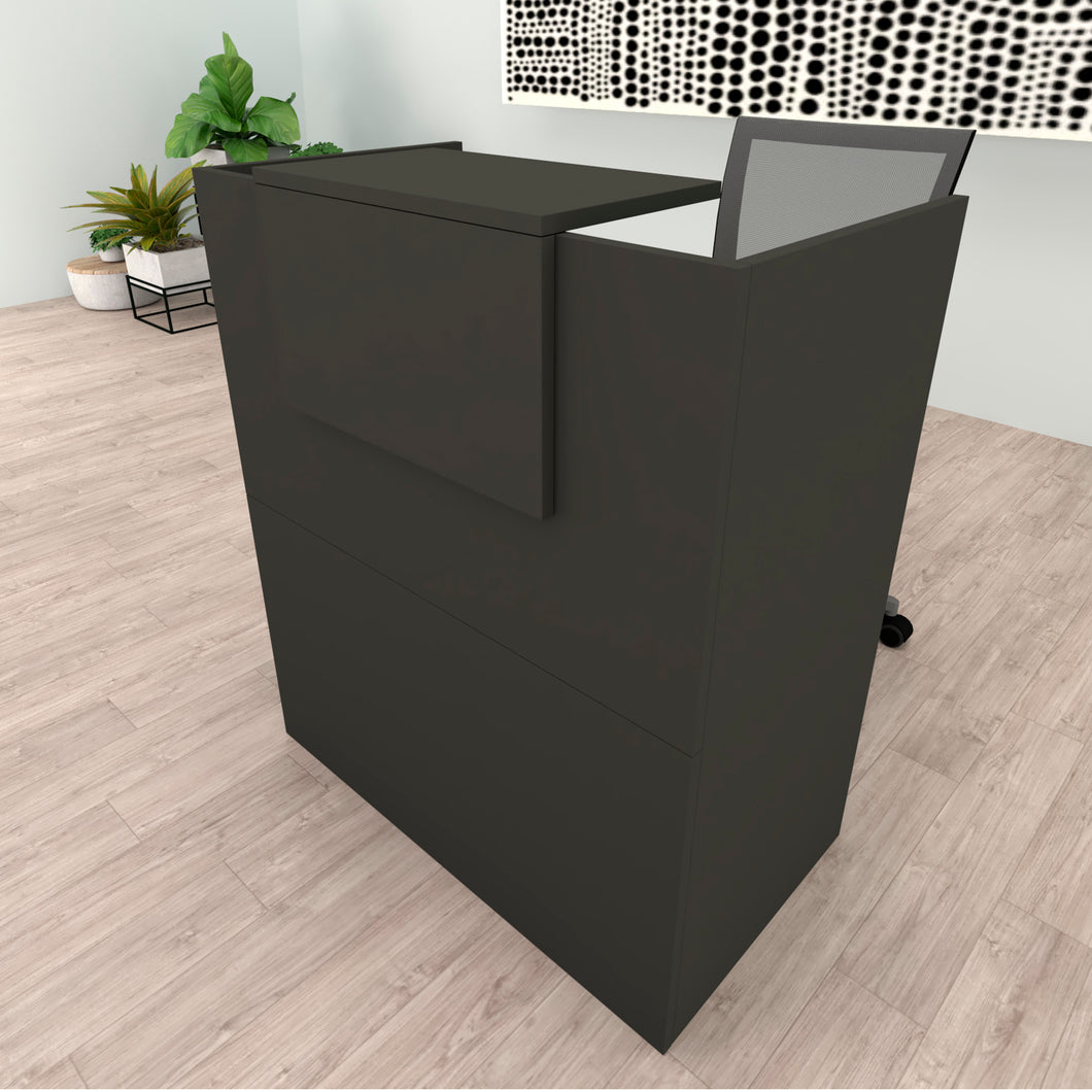 Mostrador Recepción OJA. 80/100x50x107 cm. Con mesa interior. Grafito