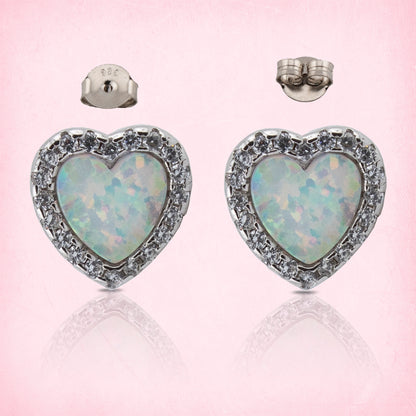 Par Pendientes Forma Corazón Plata Esterlina S925 y Bañado en Rodio. PD2314077R - Henor