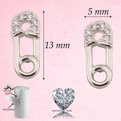 Pendientes Imperdible en Plata de Ley bañada en Rodio y Zirconita Blanca. PD2315729R - Henor