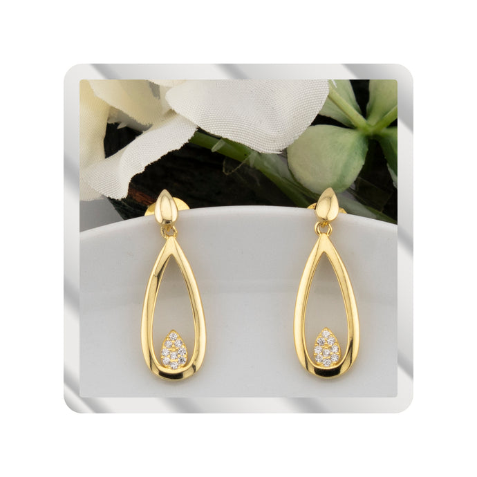 Pendientes dos cuerpos con forma de gota en Plata de Ley 925 bañado Oro 18K. PD2316144O - Henor