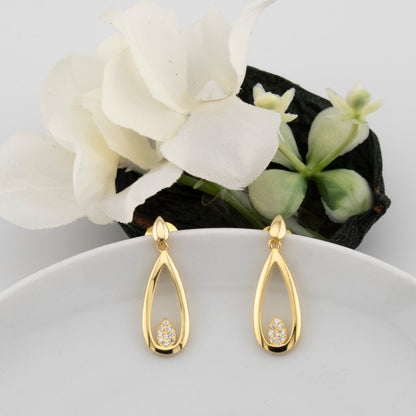 Pendientes dos cuerpos con forma de gota en Plata de Ley 925 bañado Oro 18K. PD2316144O - Henor