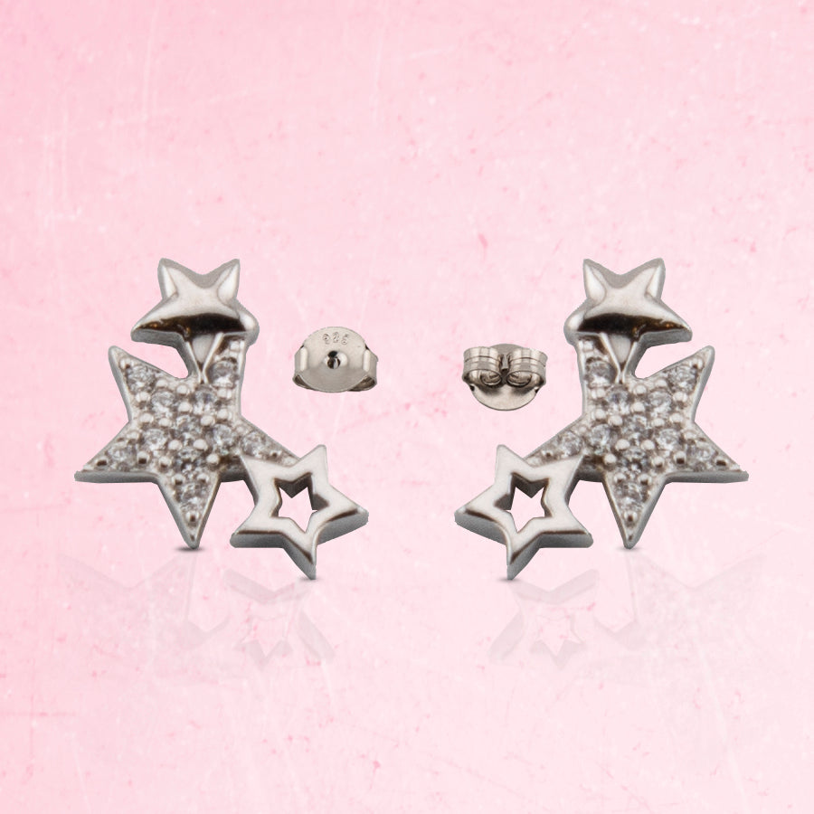 Pendientes Estrellas. Con Zirconita en Plata de Ley y Baño Oro 18K PD2316396O - Henor