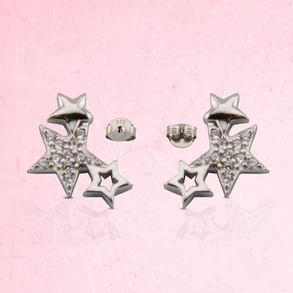 Pendientes Estrellas. Con Zirconita en Plata de Ley y Baño Oro 18K PD2316396O - Henor
